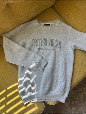 British Virgin Islands Embroidered Crewneck Sweater - Light Gray